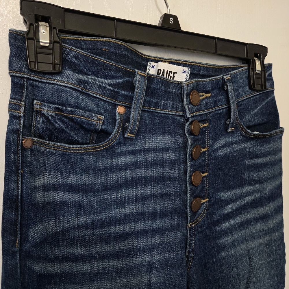 PAIGE Hoxton Ankle Peg High-Rise Button-Fly Jeans in Dark Blue